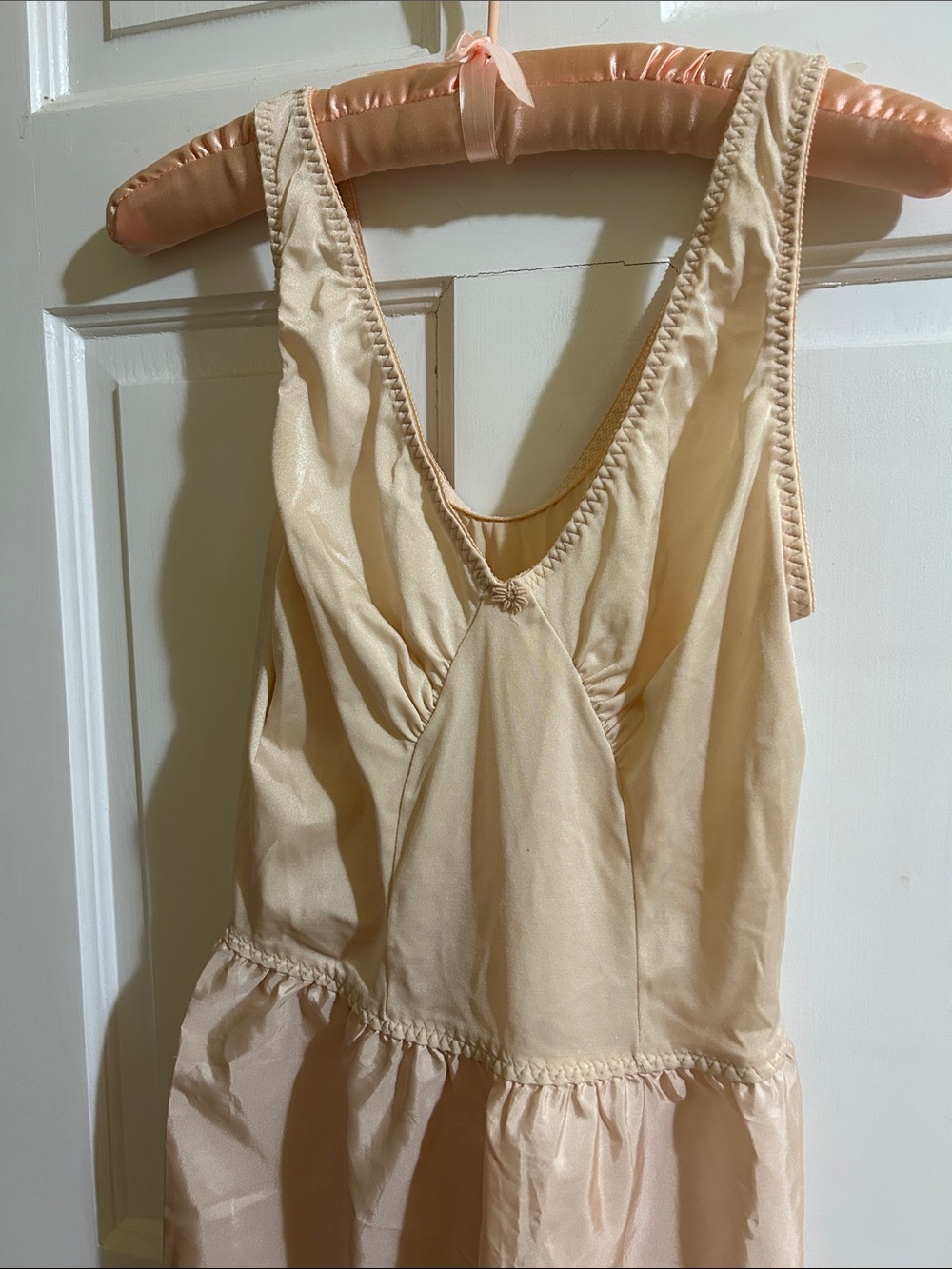 Women’s Cream SlipSoft Sleeveless Foundation garment. Stretch top. Woven bottom.